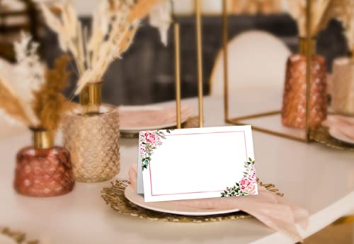 Boho Blush Pink Floral Place Cards - 25 Tent Style Editable Cards