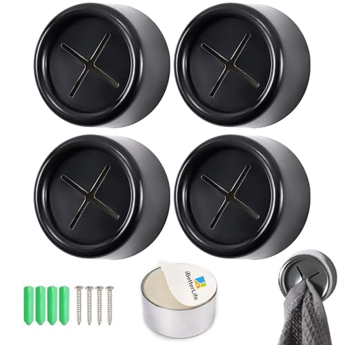 ZEZHOU Adhesive Kitchen Towel Hooks - Matte Black 4 Pack, Easy Install, Durable & Kid-Friendly