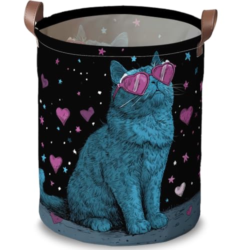 Cool Cat Laundry Basket, Colorful588 Pink Heart Sunglasses Hamper 15.75x19.7in