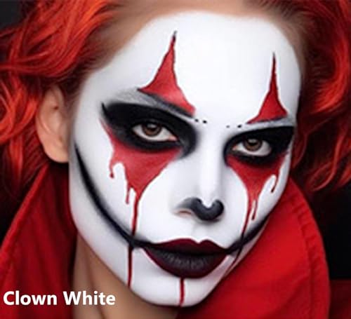 Go Ho Clown White Face Paint - Water Based Cream Makeup for Halloween SFX