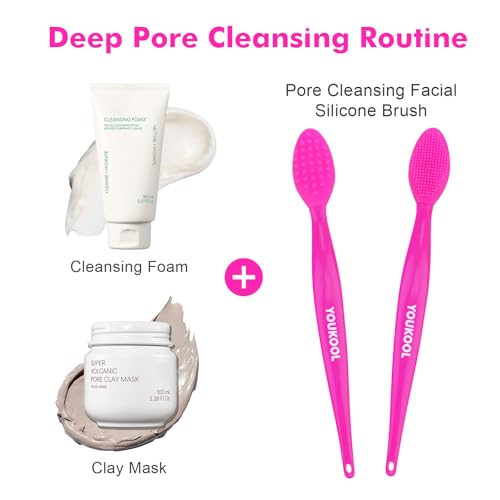YOUKOOL Silicone Facial Cleansing Brush & Face Scrubber 2 Pack Fuchsia