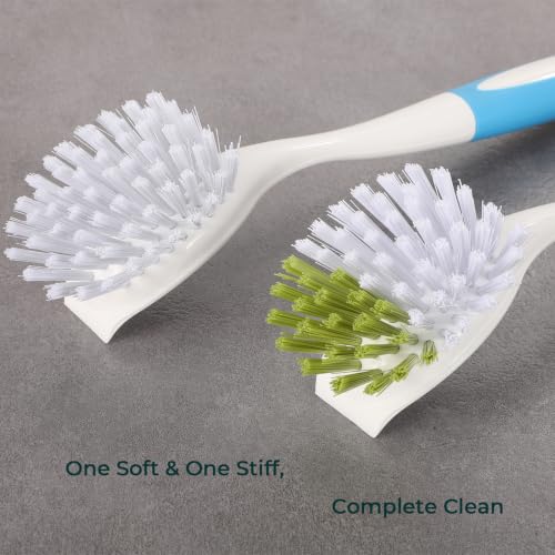 YeuDeuy Long Handle Dish Brush Set, 2-Pack Blue & Yellow Pot Scrubbers