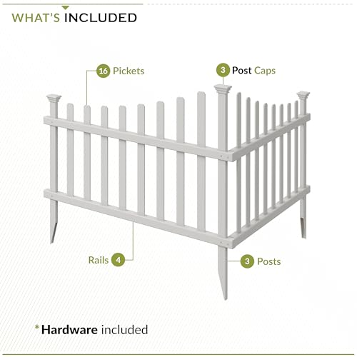 30in H x 40in W (2 Panels) No Dig Zippity Ashley Corner Vinyl Picket Fence, Garden Fence Border, Decorative Fence For Garden, White Vinyl Panels for Backyard, Patio & Yard, ZP19007