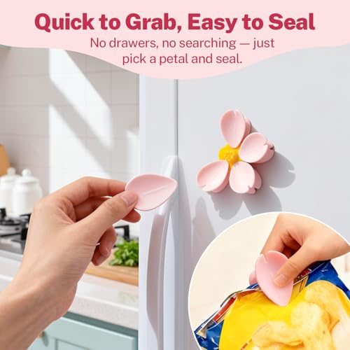 Pink Cherry Blossom Magnetic Bag Clips Set - 4 Pieces