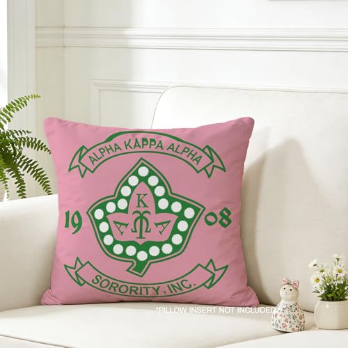 Sorority Throw Pillow Cover - 18x18 Inch Green Ivy & Salmon Pink