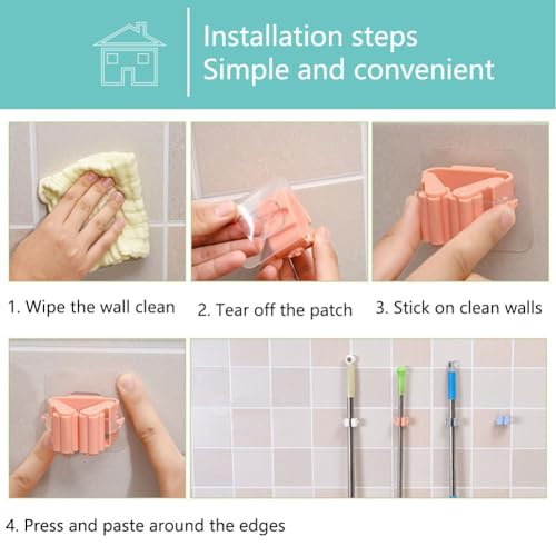 Wall Mounted Broom and Mop Holder Clips - 4 Pack Heavy Duty