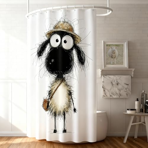 KLYOHAUS Cartoon Lamb Shower Curtain with 12 Hooks, 72x72 Inches Bathroom Decor