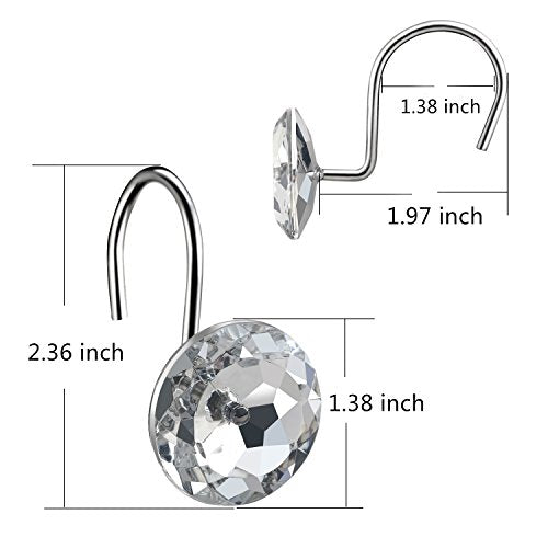 HBlife 12 Pcs Rhinestone Shower Curtain Hooks - Rust Proof & Elegant