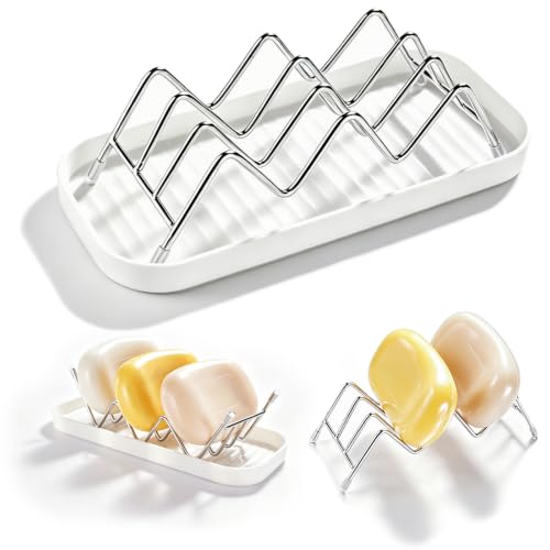 Stainless Steel Wavy Soap Dish, Self-Draining Holder for 2-3 Bars