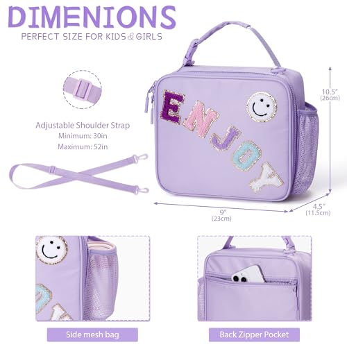 Kids Insulated Lunch Bag for Girls, Reusable Leak-Proof Cooler with Adjustable Strap
