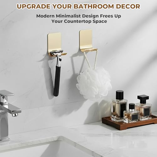 Heran Gold Razor Holder for Shower Wall - 4 Pack Self-Adhesive Hooks