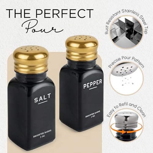 Brighter Barns Modern Black and Gold Salt and Pepper Shakers Set