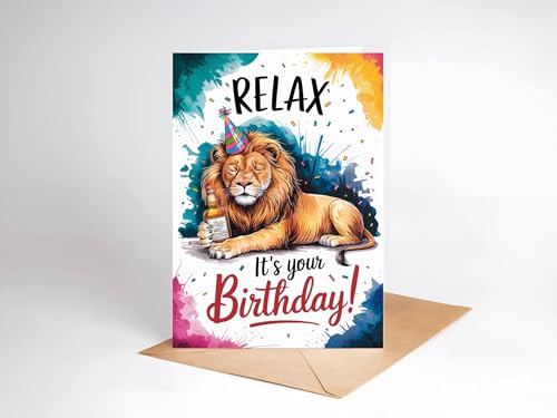 Watercolor Lion Birthday Card - Funny Wildlife Greeting Card, 5x7