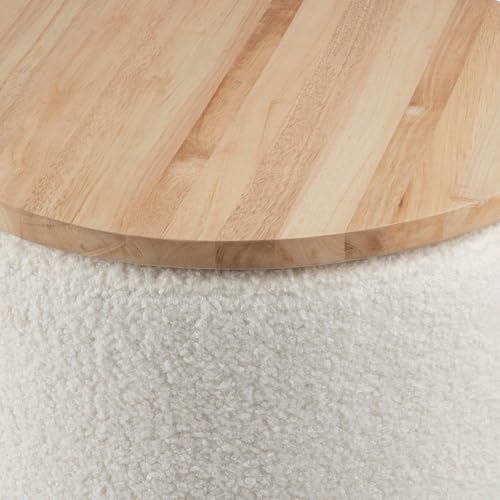 Lavish Home Storage Ottoman - Teddy Fabric Upholstered Ottoman with Wood Top for Living Room, Dorm, or Apartment - Ottomans with Storage (Cream)