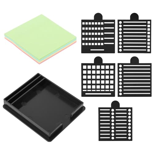 LORGVEXN Sticky Note Holder with 5 Stencils - 3x3 Office Memo Dispenser Black