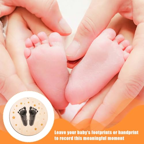 Wooden Baby Announcement Sign Set with Ink Pad - 5.9in Birth Plaque