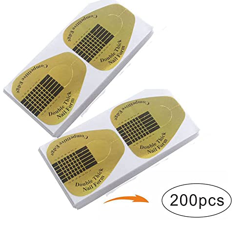 VNC 200Pcs Acrylic Nail Forms Extension Stickers Golden Nail Art Guides