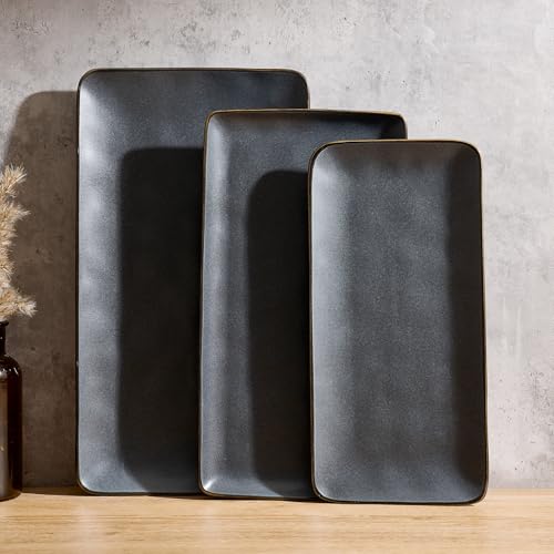 Famiware Serving Platters Set of 3 - Matte Dark Charcoal, Rectangular