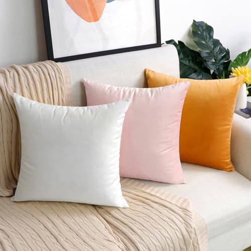 Thmyo 2 Pack White Velvet Decorative Square Pillow Covers 16x16 Inches, No Inserts