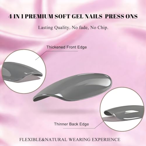 JOYVVEW Deep Gray Press On Nails Medium Square Glossy Fake Nails Set