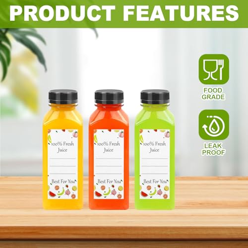 12 oz Reusable Plastic Juice Bottles - 6 Pack with Caps & Labels