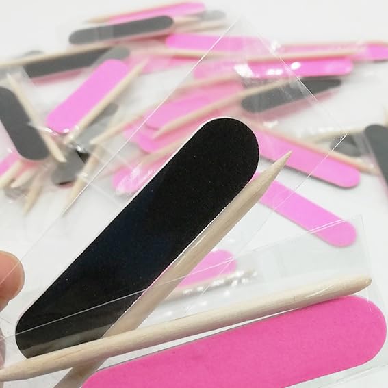 50 Sets Disposable Manicure Kit Nail File and Wooden Stick Black