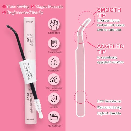 TOPQEEIST Wispy Lash Clusters Kit D Curl Individual Eyelash Extensions with Bond and Seal