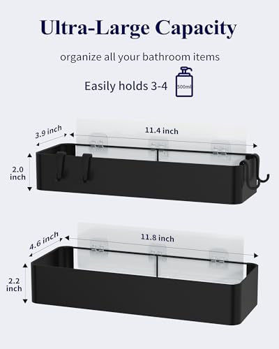 Kitsure Large Shower Caddy - Adhesive Rustproof Bathroom Organizer, Black
