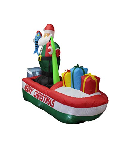 8 Foot Inflatable Santa Claus on a Fishing Boat Outdoor Holiday Decor