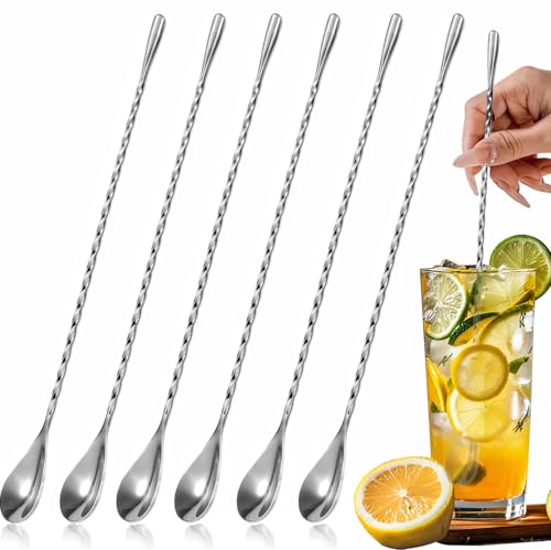 ABK 6PCS 12-Inch Bar Spoon Set for Cocktails & Iced Tea