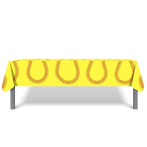 Yellow Softball Party Tablecloth 54 x 87 Inch - Disposable Cover