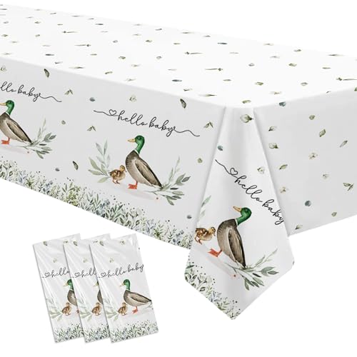 Mallard Duck Baby Shower Tablecloths - 3 Pack, 55 x 86 Inch Disposable