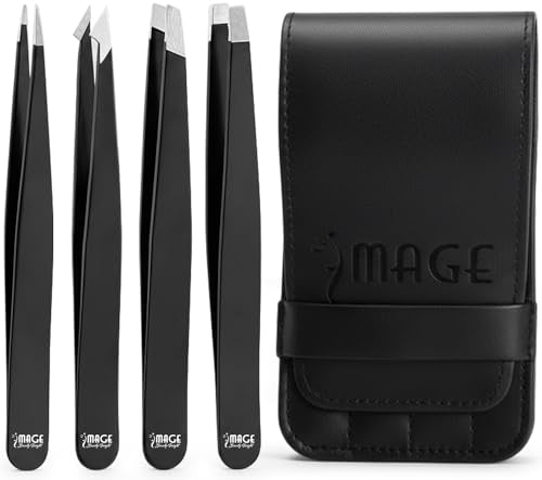 Precision Stainless Steel Tweezers Set 4-Piece with Leather Case
