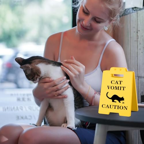 Funny Cat Vomit Caution Sign - Hilarious Desk Decor for Cat Lovers