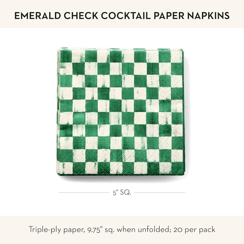MacKenzie-Childs Green & White Check Cocktail Paper Napkins - Pack of 20