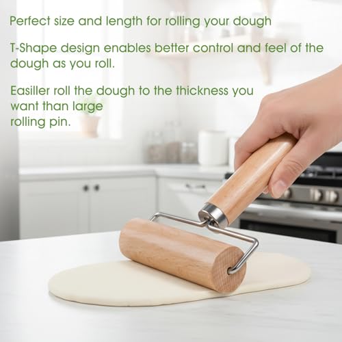 LorisArm Wooden Rolling Pin with Handle - Non-Stick Dough Roller for Baking