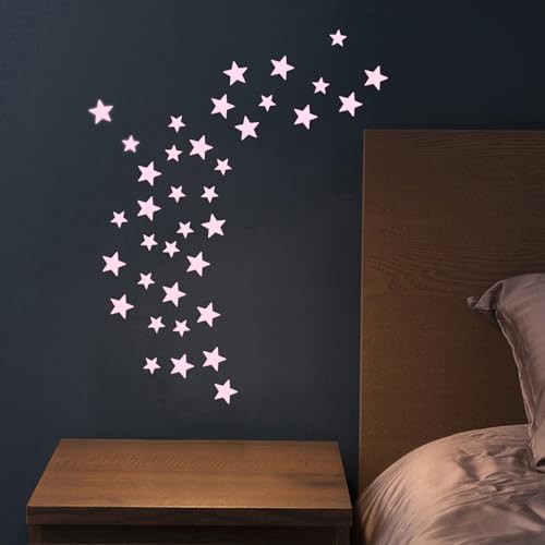 200 Pink Glow in the Dark Stars with Moon for Ceiling Decor
