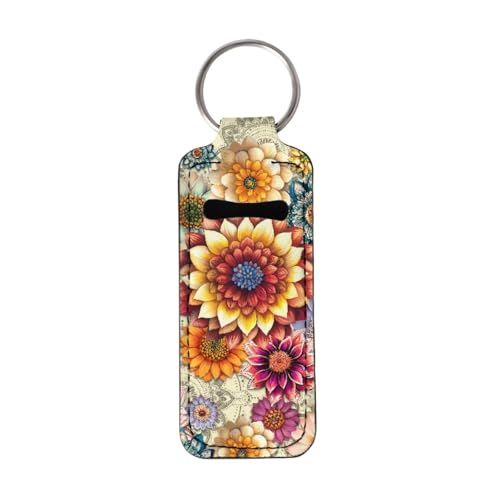 Boho Mandala Chapstick Holder Keychain Neoprene Lip Balm Pouch