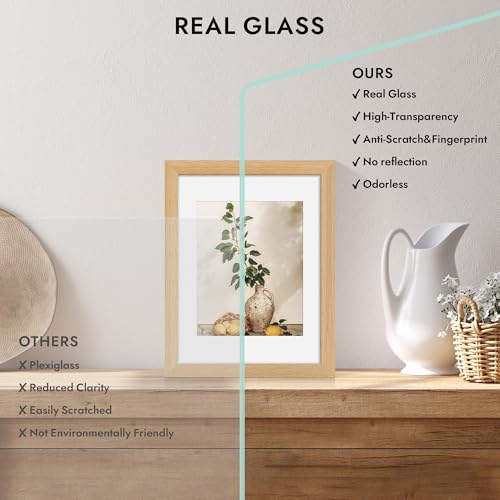 Hongkee 6x9 Picture Frame, Natural Oak Wood with Tempered Glass Front