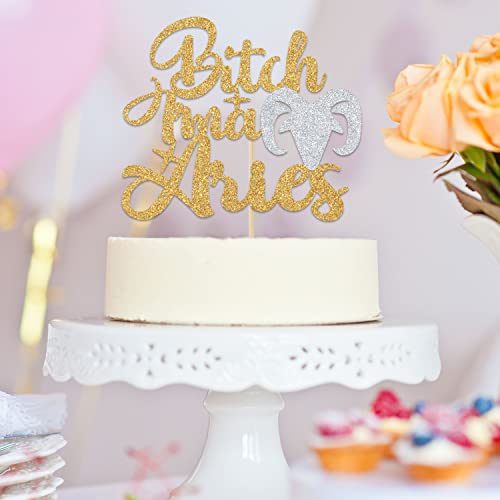 Glittery Aries Birthday Cake Topper - Zodiac Party Decoration