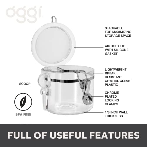 Oggi Airtight Canister 28oz - Clear Food Storage Container with Clamp Lid & Spoon