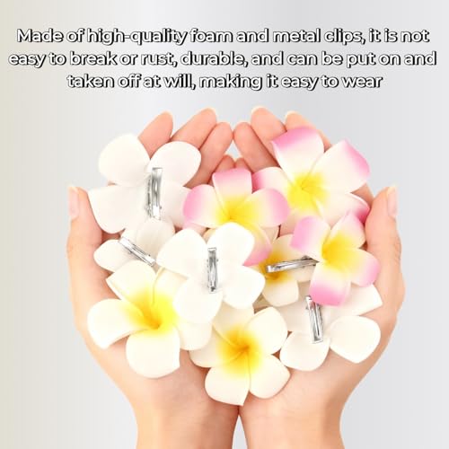 8 Pcs Hawaiian Plumeria Foam Hair Clips 7cm White and Pink Flower Beach Accessories