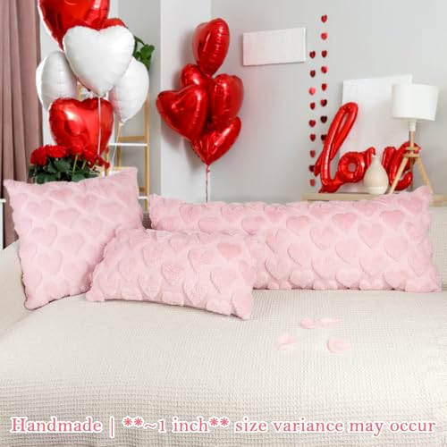 JoraLion 18x18 Plush Heart Throw Pillow Covers - Set of 2, Pink
