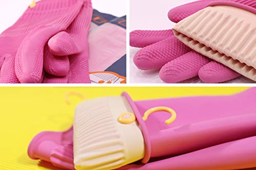 Myungjin Reusable Medium Rubber Gloves with Hang-Dry Hook - Non-Slip Cleaning
