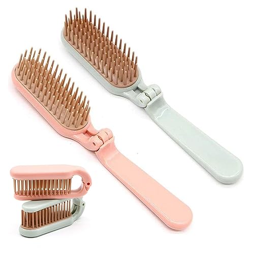 2-Pack Folding Hair Brush Portable Mini Anti-Static Massage Comb