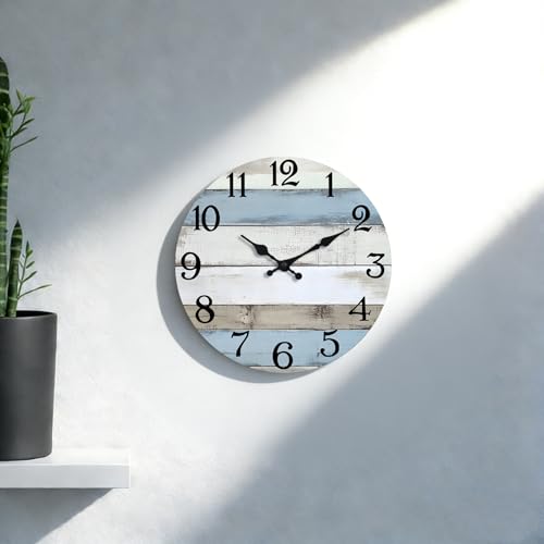 JoFomp 6 Inch Wooden Wall Clock - Silent Coastal Rustic Decor for Living Room Bedroom Kitchen