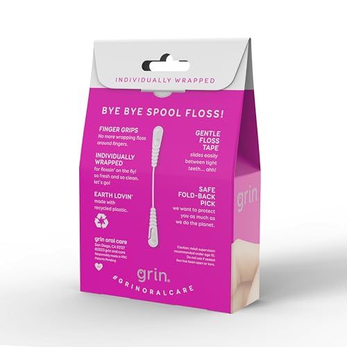 GRIN Gripper Floss Picks, Minty Smooth Dental Floss, 60 Count
