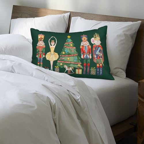 Green Nutcracker Pillow Covers 12x20 Set of 2 for Christmas Decor