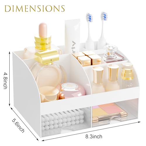 DIRZHX White Makeup Organizer with 2 Drawers - Compact Vanity Storage