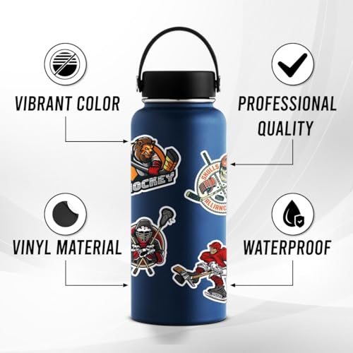 50 Pack Waterproof Ice Hockey Stickers for Water Bottles & Laptops
